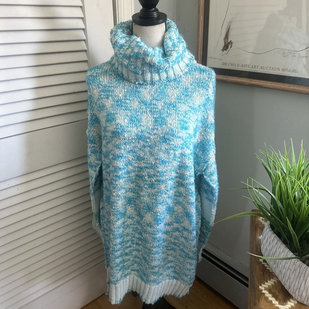 Free People Sweater Dress Womens XS Blue Ice Castle Winter Storm Tunic Oversized